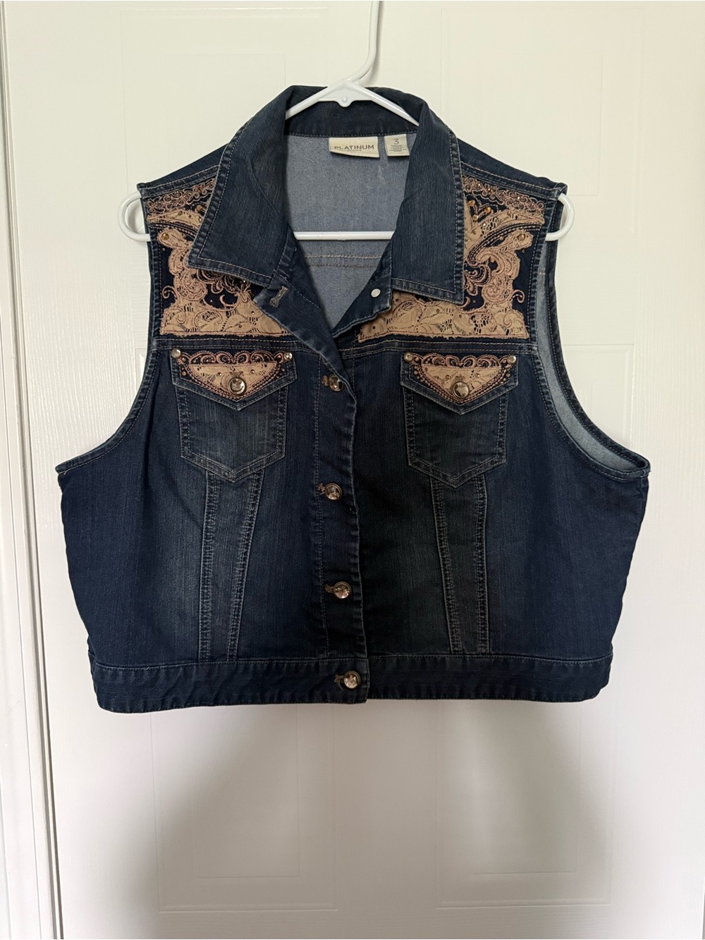 Chico's Platinum Dark Denim Button-Up Vest